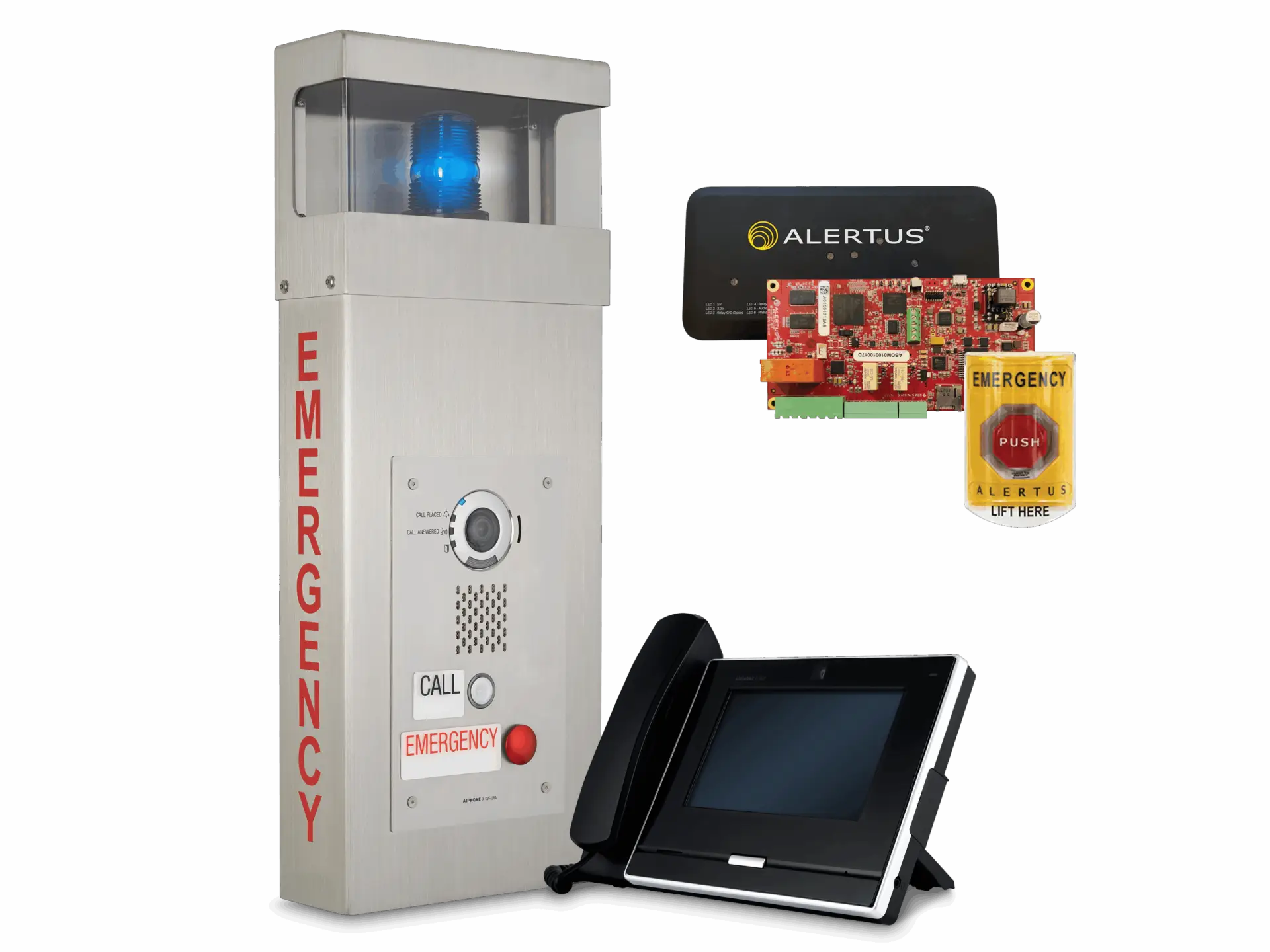 Aiphone blue-light emergency tower, wall box and emergency call station