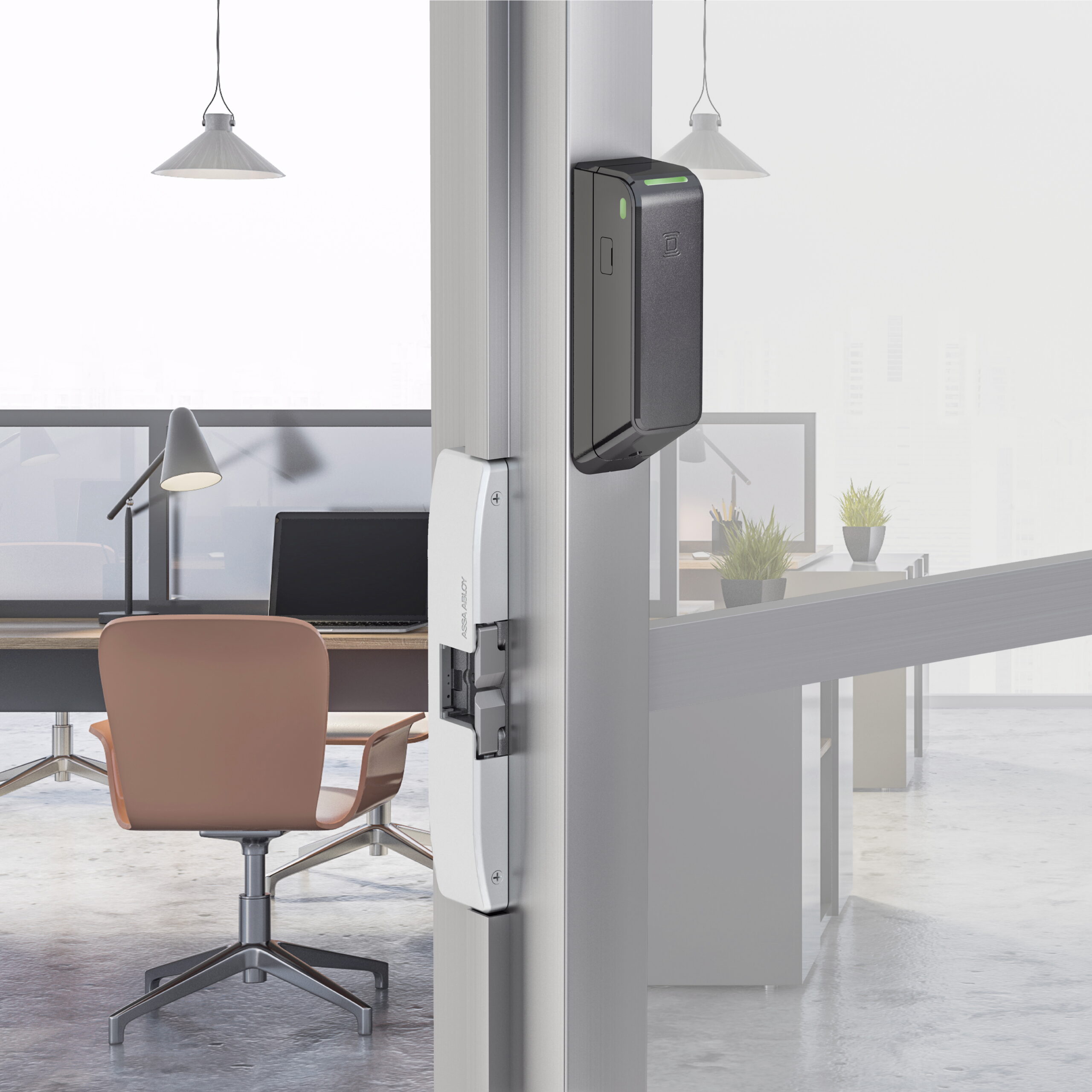 ASSA ABLOY DR100 connected door security solution installed on a commercial office door